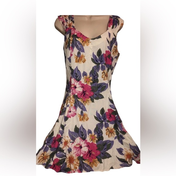 Vibrant vintage mock button Floral Print Maggie Lawrence sport dress sz Medium - Picture 1 of 7